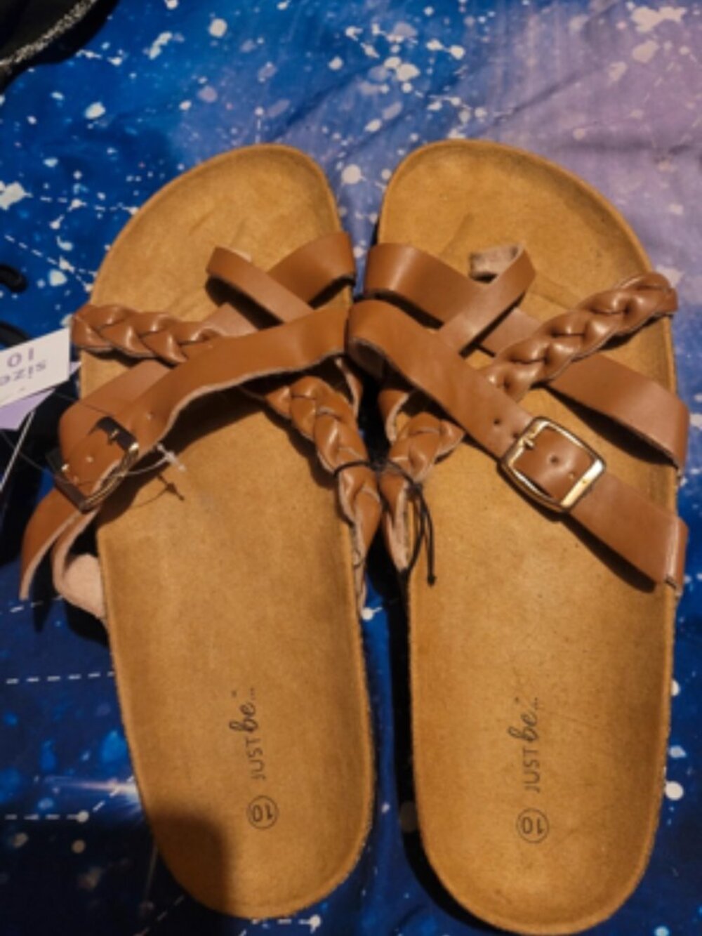 NWT JUST BE Women's Brown Braided Strap Sandals